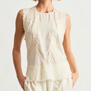 Raquel Allegra Kampala Top in Dirty White Crinkled Silk & Cotton $222 sz 1